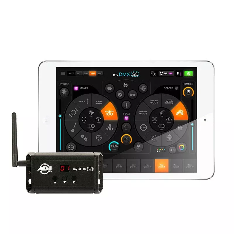 ADJ myDMX Go, App Based Control Software, Easy Step Functions to Control DMX Lighting, Built-In Patterns, Custom Color Palettes, Speed, Size