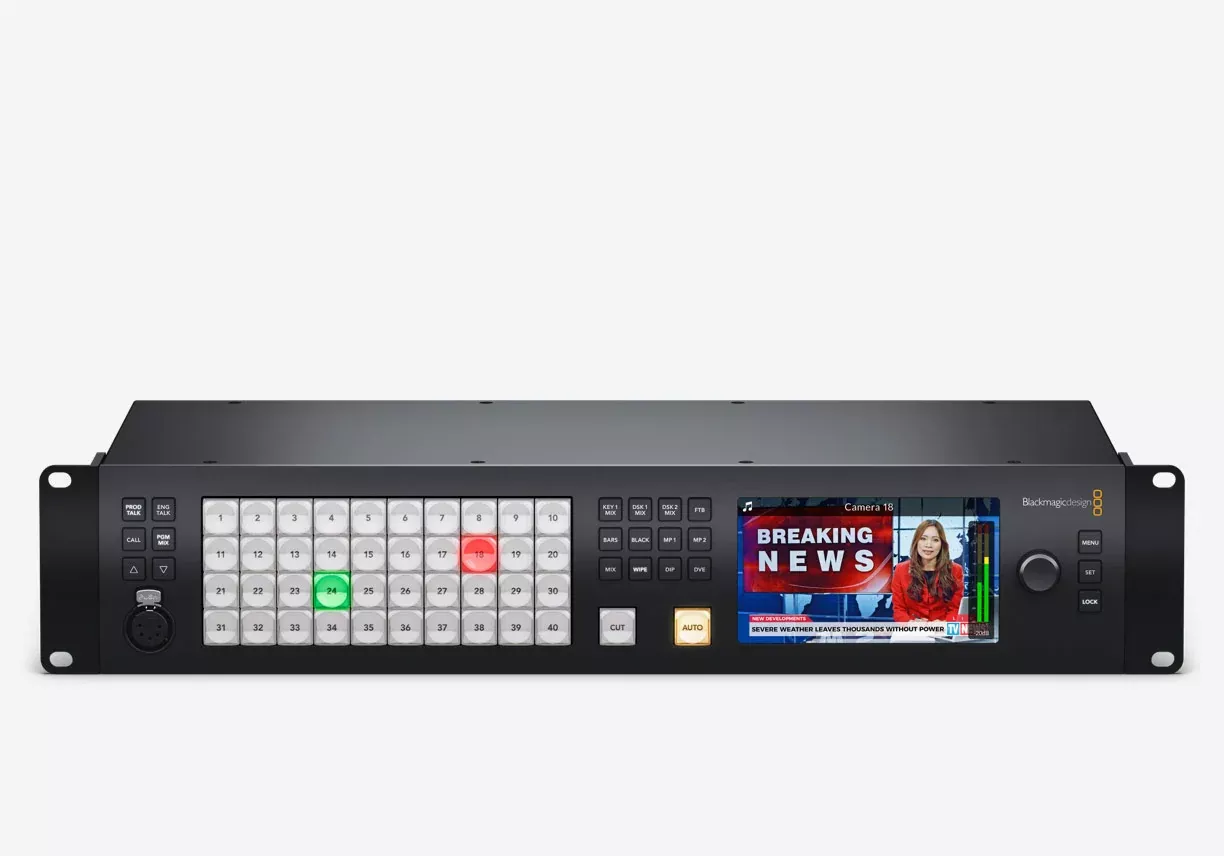 Blackmagic ATEM 4 M/E Constellation HD, Massive 4 M/E live production switcher with 40 standards converted 3G-SDI inputs, 24 x 3G-SDI aux outputs, 4 DVEs, 16 ATEM Advanced Keyers, 4 multiviews and 2 separate SuperSource for 12 DVEs in total