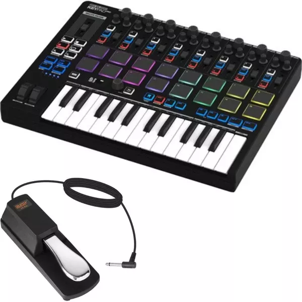 Reloop Keypad Pro Compact USB-MIDI 4-In-1 DAW Workstation Controller Bundle with Auray FP-P1L Universal Piano-Style Sustain Pedal